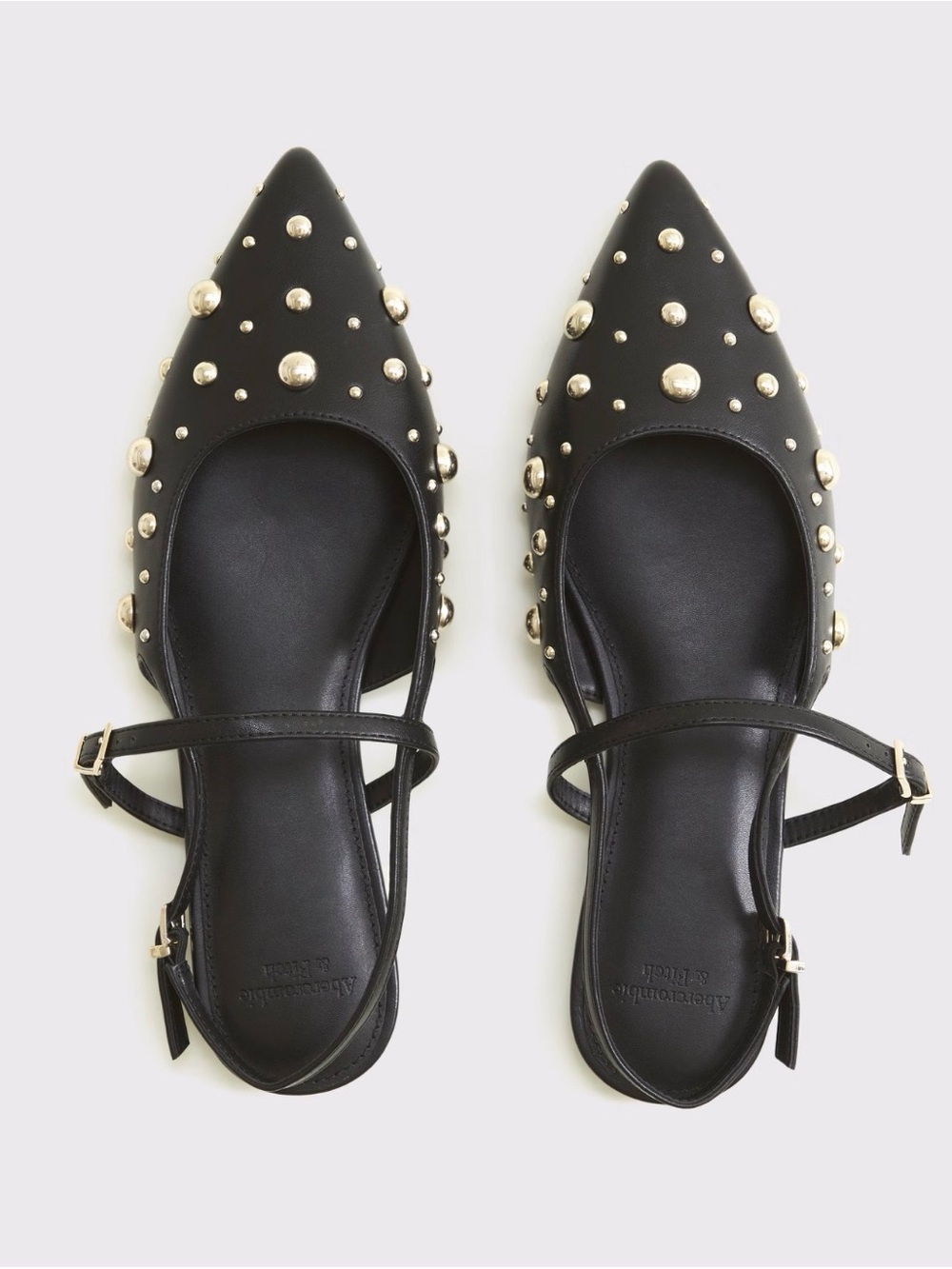 Abercrombie & Fitch Black Pointed-Toe Slingback Flats with Gold Studs